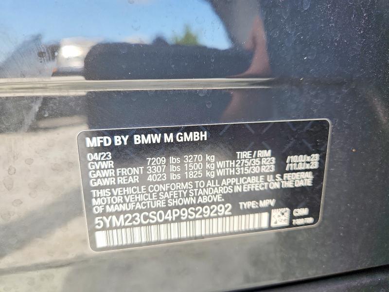 2023 Bmw Xm მანქანა იყიდება აუქციონზე, vin: 5YM23CS04P9S29292, აუქციონის ნომერი: 64461216
