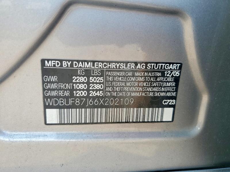 63691596 :رقم المزاد ، WDBUF87J66X202109 vin ، 2006 Mercedes-benz E مزاد بيع