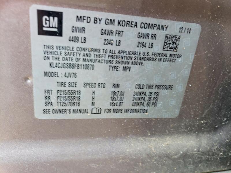 Продаж на аукціоні авто 2015 Buick Encore, vin: KL4CJGSB8FB110870, номер лоту: 64371646