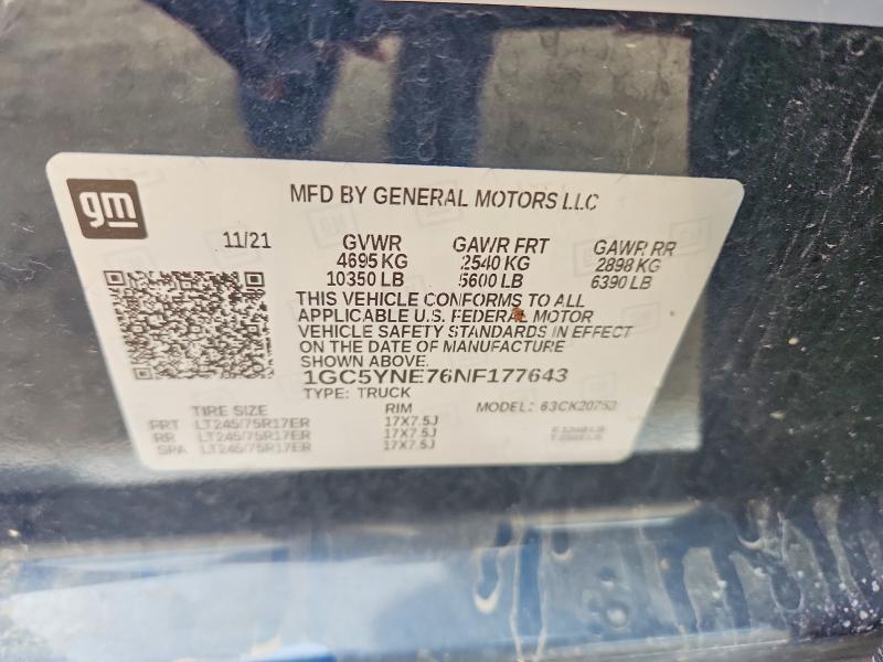 Aukcja sprzedaży 2022 Chevrolet Silverado, vin: 1GC5YNE76NF177643, numer aukcji: 66610516