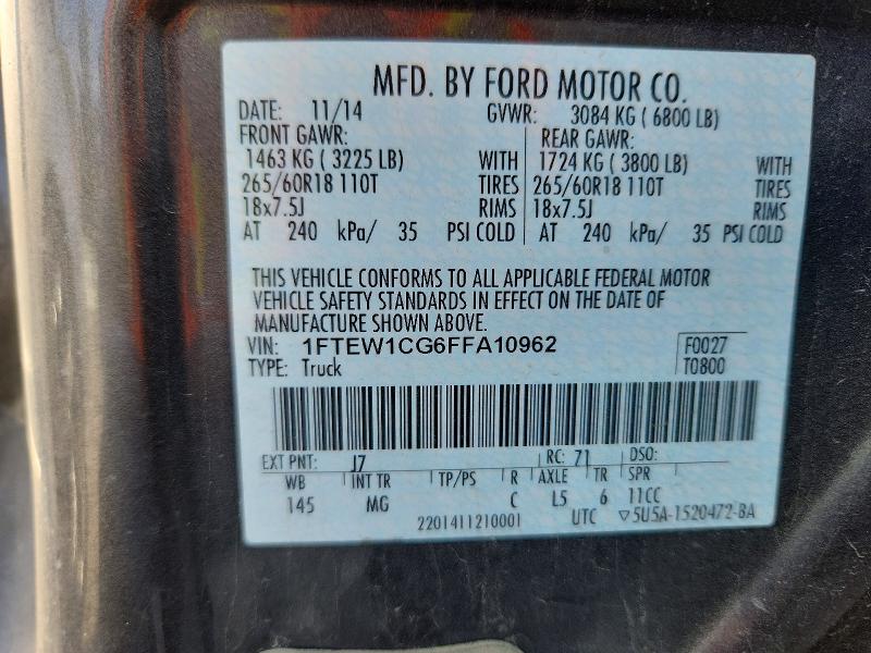 Продажа на аукционе авто 2015 Ford F150, vin: 1FTEW1CG6FFA10962, номер лота: 64503256