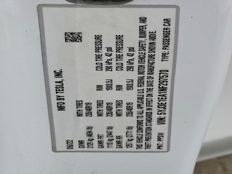Продажа на аукционе авто 2022 Tesla Model 3, vin: 5YJ3E1EA1NF297570, номер лота: 66104316