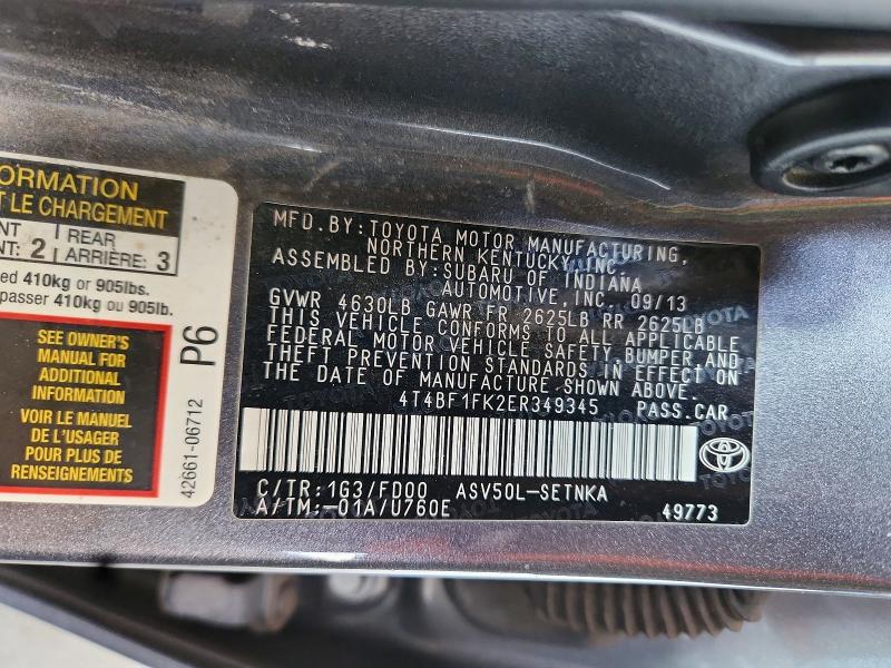 Продажа на аукционе авто 2014 Toyota Camry, vin: 4T4BF1FK2ER349345, номер лота: 63264366