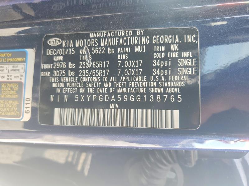 Aukcja sprzedaży 2016 Kia Sorento, vin: 5XYPGDA59GG138765, numer aukcji: 65396856