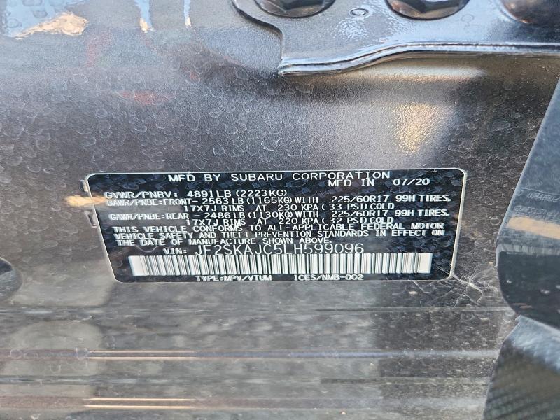 2020 Subaru Forester მანქანა იყიდება აუქციონზე, vin: JF2SKAJC5LH599096, აუქციონის ნომერი: 63339496