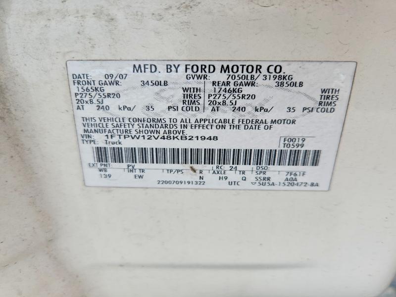 Aukcja sprzedaży 2008 Ford F150, vin: 1FTPW12V48KB21948, numer aukcji: 62990906