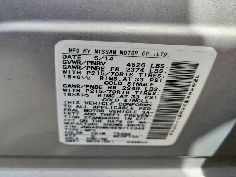 66275466 :رقم المزاد ، JN8AS5MV8EW712346 vin ، 2014 Nissan Rogue Select مزاد بيع