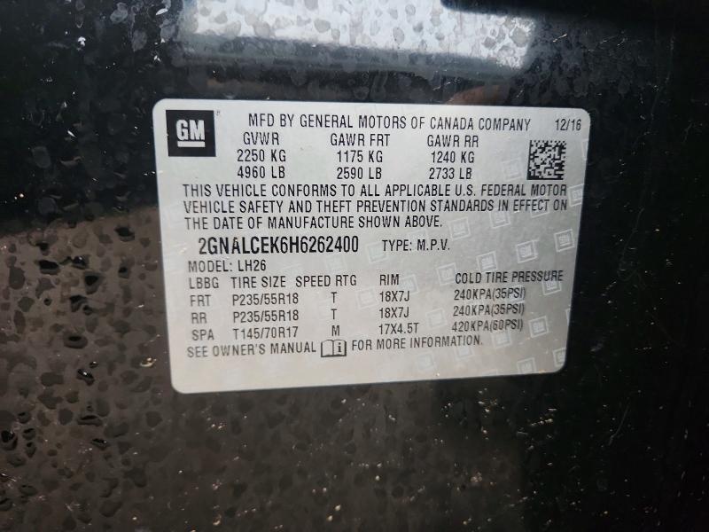 64643906 :رقم المزاد ، 2GNALCEK6H6262400 vin ، 2017 Chevrolet Equinox مزاد بيع