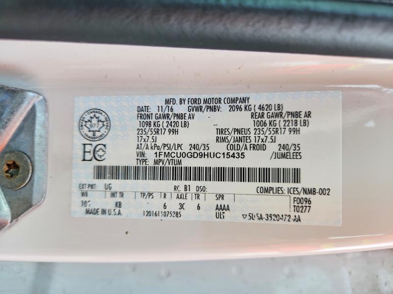 64634636 :رقم المزاد ، 1FMCU0GD9HUC15435 vin ، 2017 Ford Escape مزاد بيع