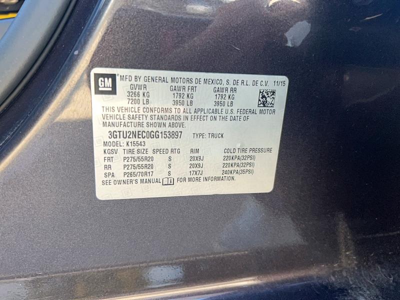Продаж на аукціоні авто 2016 Gmc Sierra, vin: 3GTU2NEC0GG153897, номер лоту: 67117576