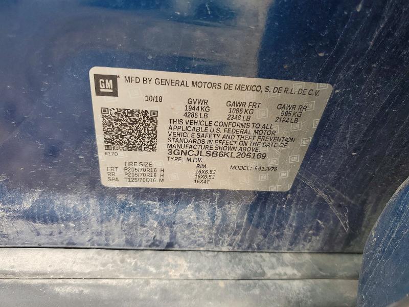 Продажа на аукционе авто 2019 Chevrolet Trax, vin: 3GNCJLSB6KL206169, номер лота: 65169496