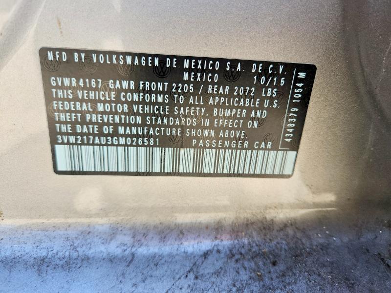 2016 Volkswagen Golf მანქანა იყიდება აუქციონზე, vin: 3VW217AU3GM026581, აუქციონის ნომერი: 64472286