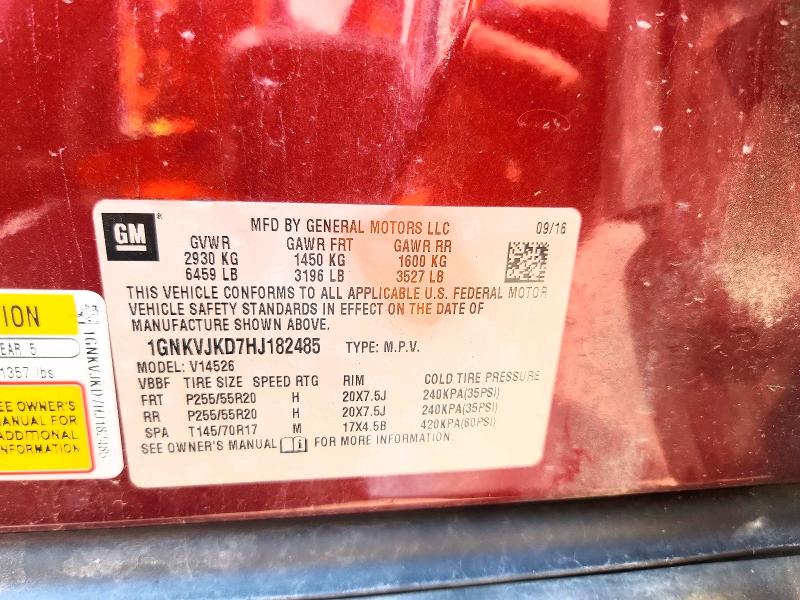 Aukcja sprzedaży 2017 Chevrolet Traverse, vin: 1GNKVJKD7HJ182485, numer aukcji: 64096496