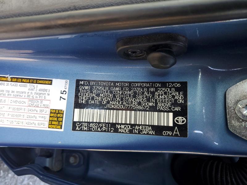 Aukcja sprzedaży 2007 Toyota Prius, vin: JTDKB20U777598672, numer aukcji: 65411636