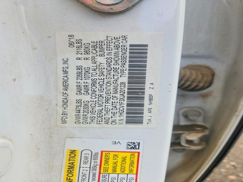 2018 Honda Accord მანქანა იყიდება აუქციონზე, vin: 1HGCV1F3XJA201228, აუქციონის ნომერი: 66476796