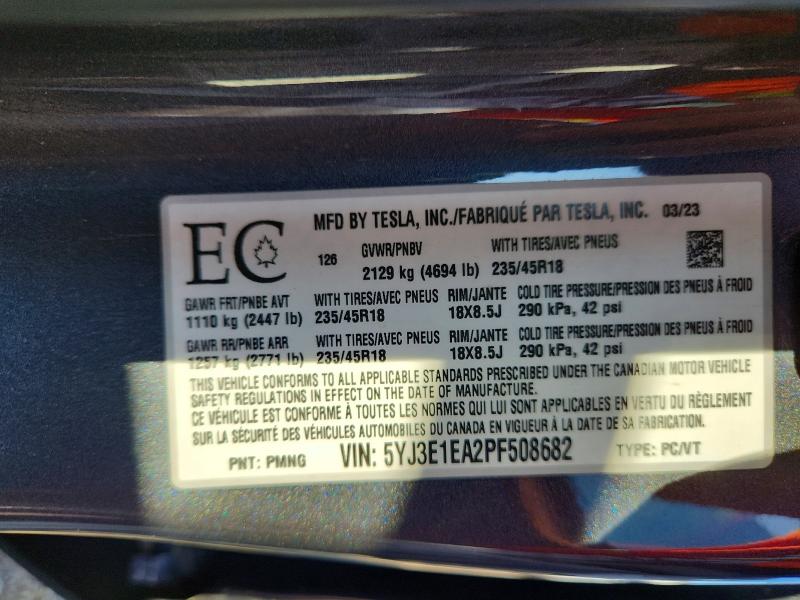 Продаж на аукціоні авто 2023 Tesla Model 3, vin: 5YJ3E1EA2PF508682, номер лоту: 63687276