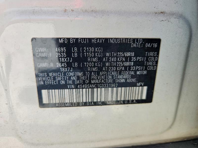 65660176 :رقم المزاد ، 4S4BSANC1G3331962 vin ، 2016 Subaru Outback مزاد بيع