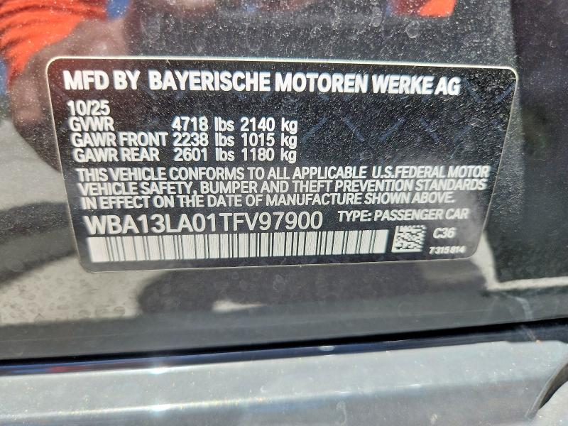 2026 Bmw 330i მანქანა იყიდება აუქციონზე, vin: WBA13LA01TFV97900, აუქციონის ნომერი: 64562386