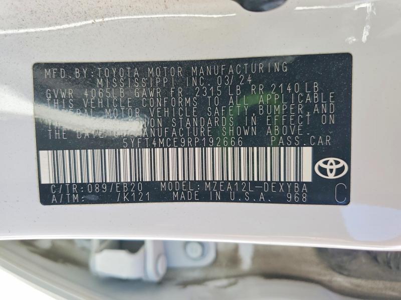Aukcja sprzedaży 2024 Toyota Corolla, vin: 5YFT4MCE9RP192666, numer aukcji: 65305126