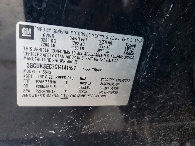 64409576 :رقم المزاد ، 3GCUKSEC7GG141597 vin ، 2016 Chevrolet Silverado مزاد بيع