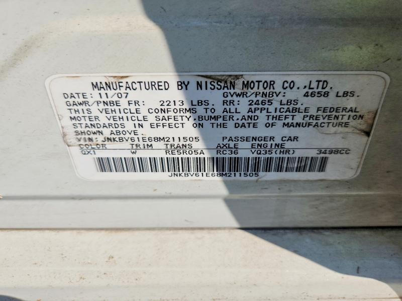 Aukcja sprzedaży 2008 Infiniti G35, vin: JNKBV61E68M211505, numer aukcji: 63800336