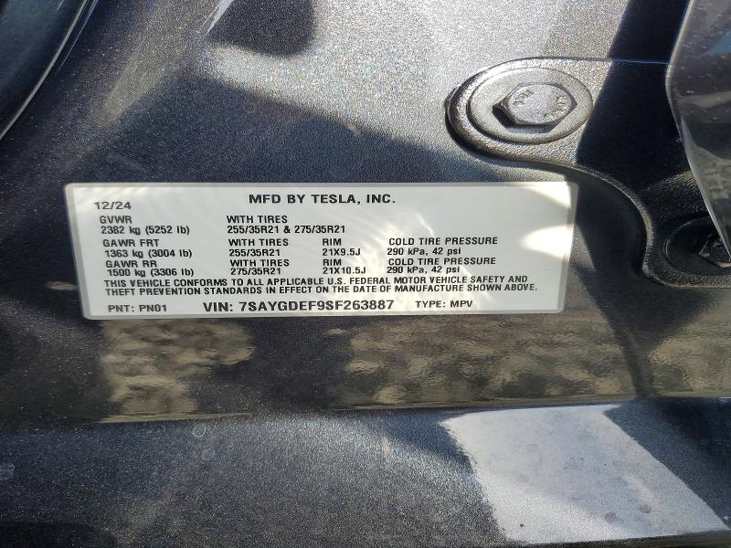 62721006 :رقم المزاد ، 7SAYGDEF9SF263887 vin ، 2025 Tesla Model Y مزاد بيع