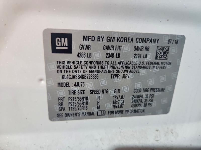 65312766 :رقم المزاد ، KL4CJASB4KB728386 vin ، 2019 Buick Encore مزاد بيع