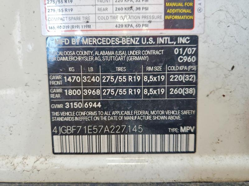64563336 :رقم المزاد ، 4JGBF71E57A227145 vin ، 2007 Mercedes-benz Gl مزاد بيع