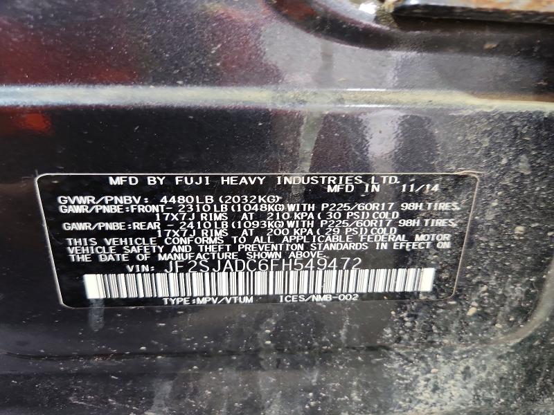 Aukcja sprzedaży 2015 Subaru Forester, vin: JF2SJADC6FH549472, numer aukcji: 66601766