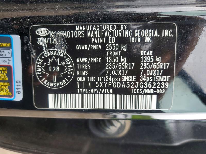 2018 Kia Sorento მანქანა იყიდება აუქციონზე, vin: 5XYPGDA52JG362239, აუქციონის ნომერი: 65000386