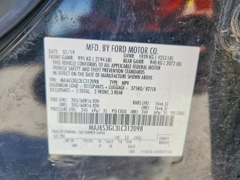 65826486 :رقم المزاد ، MAJ6S3GL3LC312098 vin ، 2020 Ford Ecosport مزاد بيع