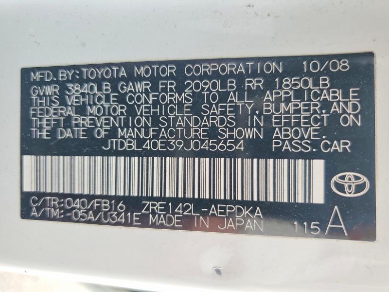 2009 Toyota Corolla მანქანა იყიდება აუქციონზე, vin: JTDBL40E39J045654, აუქციონის ნომერი: 64480696