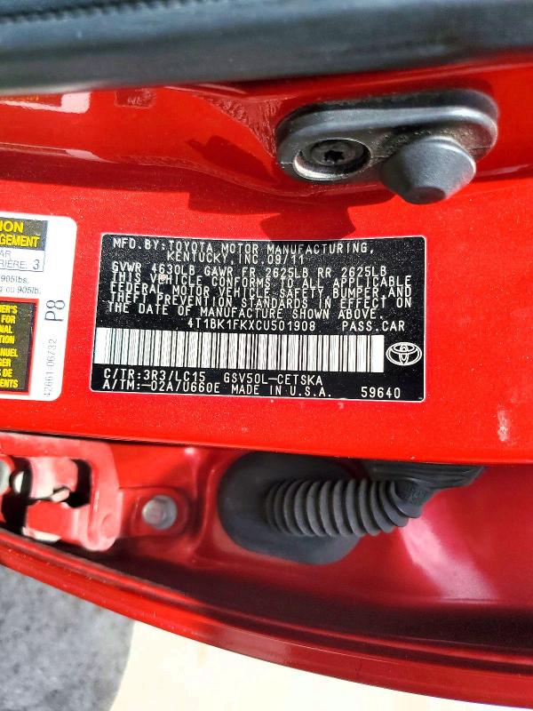 Продаж на аукціоні авто 2012 Toyota Camry, vin: 4T1BK1FKXCU501908, номер лоту: 66635636