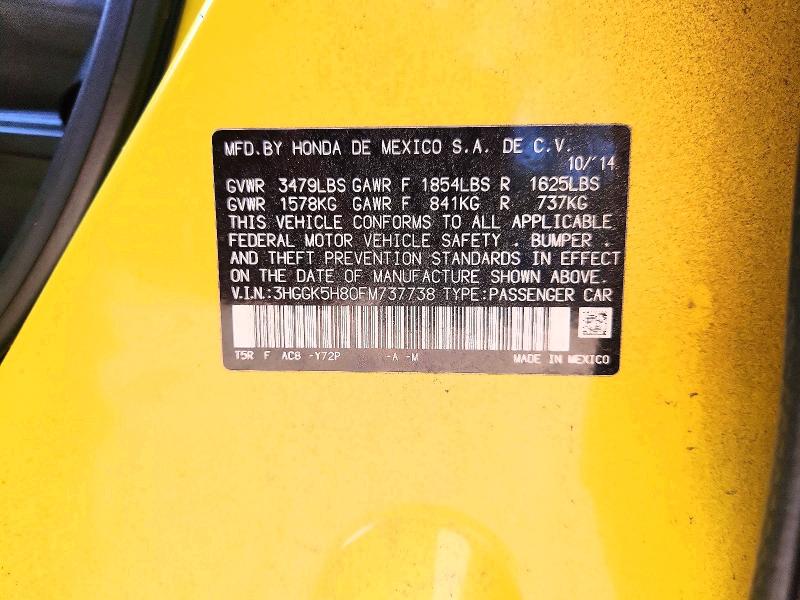 Продаж на аукціоні авто 2015 Honda Fit, vin: 3HGGK5H80FM737738, номер лоту: 66138966