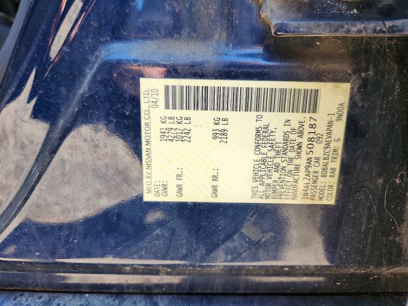 Продаж на аукціоні авто 2010 Nissan Altima, vin: 1N4AL2AP9AN508187, номер лоту: 62850296