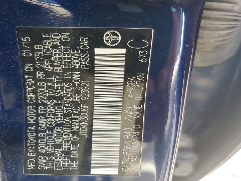 Продаж на аукціоні авто 2015 Toyota Prius, vin: JTDKN3DU6F1923921, номер лоту: 65388806