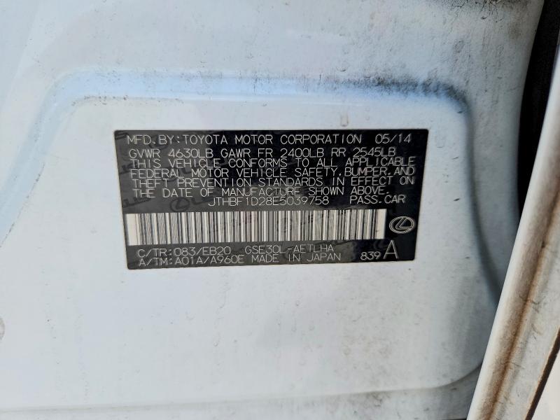 65128116 :رقم المزاد ، JTHBF1D28E5039758 vin ، 2014 Lexus Is مزاد بيع