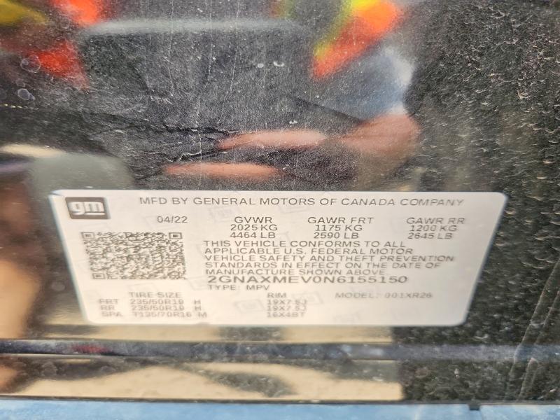 63890246 :رقم المزاد ، 2GNAXMEV0N6155150 vin ، 2022 Chevrolet Equinox مزاد بيع