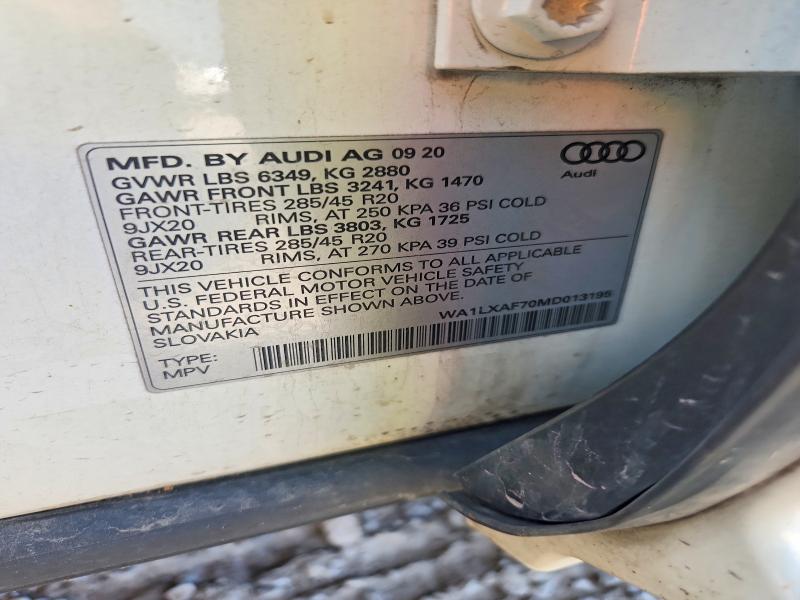 Продаж на аукціоні авто 2021 Audi Q7, vin: WA1LXAF70MD013195, номер лоту: 66061466
