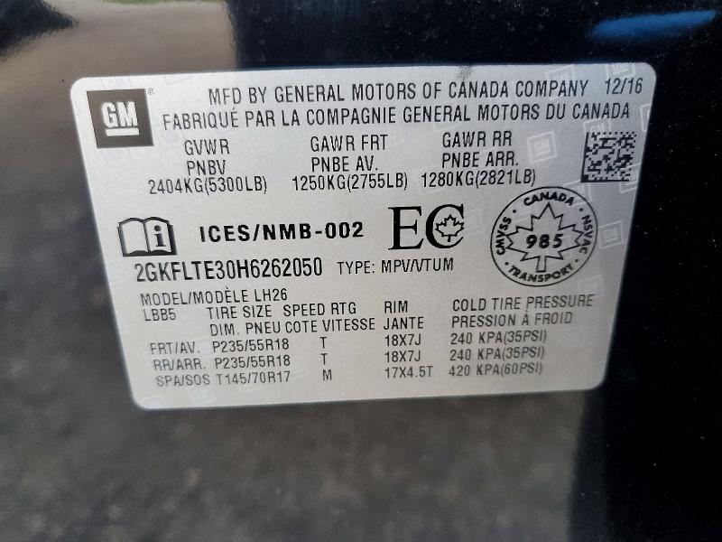 65372796 :رقم المزاد ، 2GKFLTE30H6262050 vin ، 2017 Gmc Terrain مزاد بيع