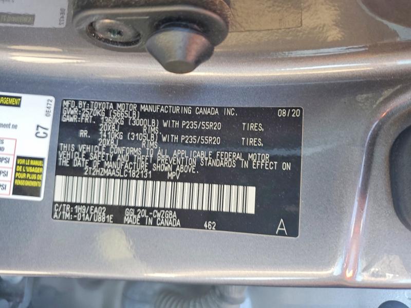 64723896 :رقم المزاد ، 2T2HZMAA5LC182131 vin ، 2020 Lexus Rx مزاد بيع