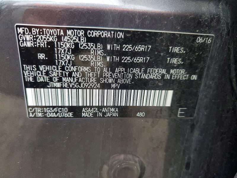 Aukcja sprzedaży 2016 Toyota Rav4, vin: JTMWFREV5GJ092924, numer aukcji: 64692326