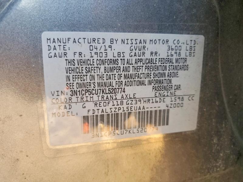 Aukcja sprzedaży 2019 Nissan Kicks, vin: 3N1CP5CU7KL520774, numer aukcji: 67015376
