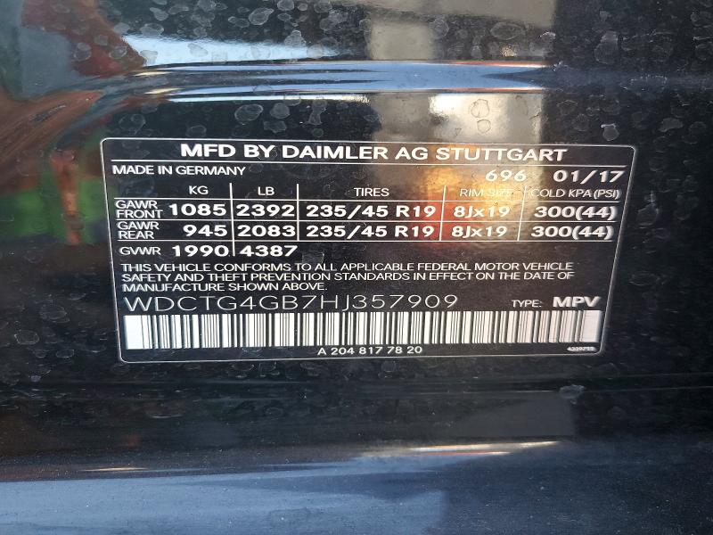 65314596 :رقم المزاد ، WDCTG4GB7HJ357909 vin ، 2017 Mercedes-benz Gla مزاد بيع