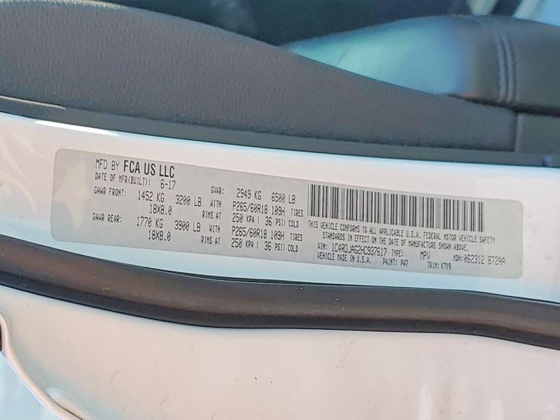 63551076 :رقم المزاد ، 1C4RDJAG2HC937617 vin ، 2017 Dodge Durango مزاد بيع