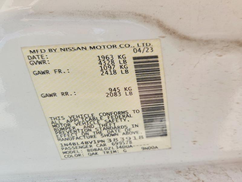 2023 Nissan Altima მანქანა იყიდება აუქციონზე, vin: 1N4BL4BV1PN383918, აუქციონის ნომერი: 64128966