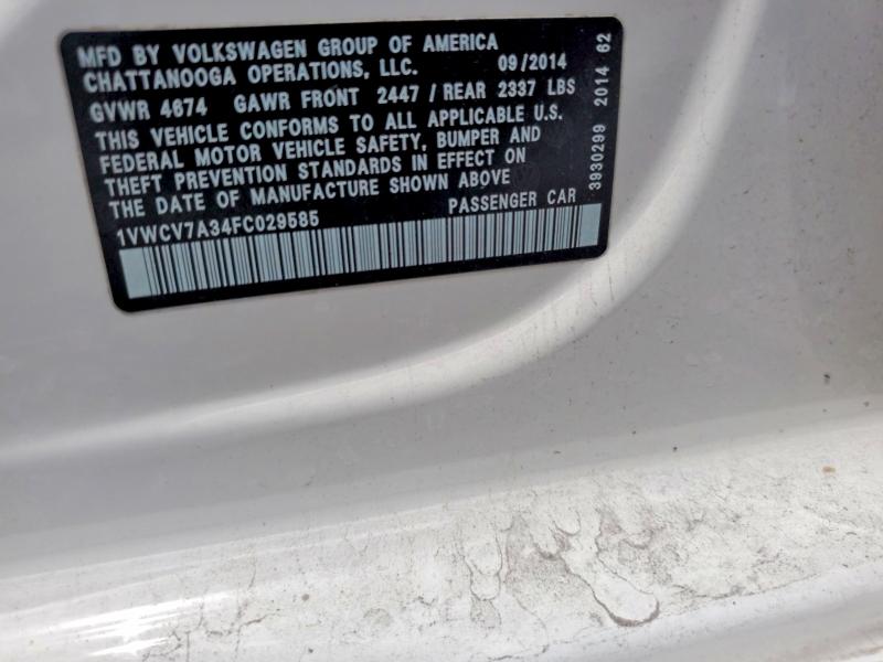 Aukcja sprzedaży 2015 Volkswagen Passat, vin: 1VWCV7A34FC029585, numer aukcji: 63769966