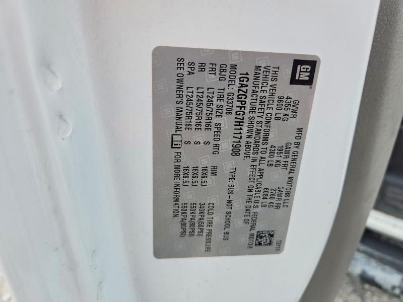 64631836 :رقم المزاد ، 1GAZGPFG7H1171908 vin ، 2017 Chevrolet Express G3500 مزاد بيع