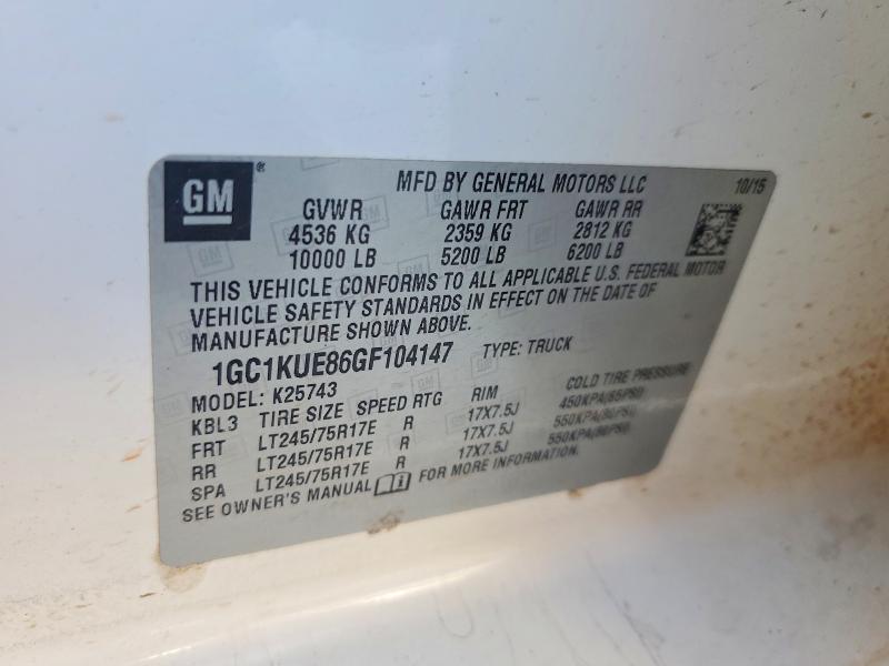 63436366 :رقم المزاد ، 1GC1KUE86GF104147 vin ، 2016 Chevrolet Silverado مزاد بيع