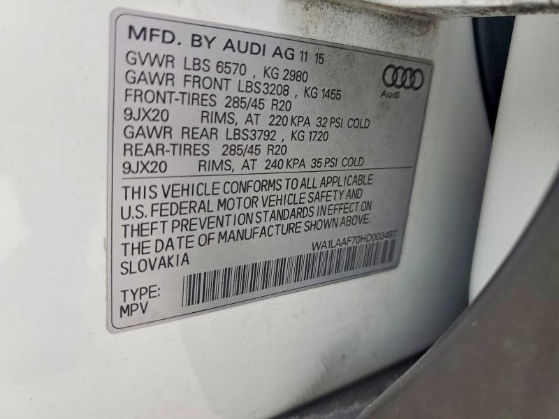 Aukcja sprzedaży 2017 Audi Q7, vin: WA1LAAF70HD003497, numer aukcji: 64016726